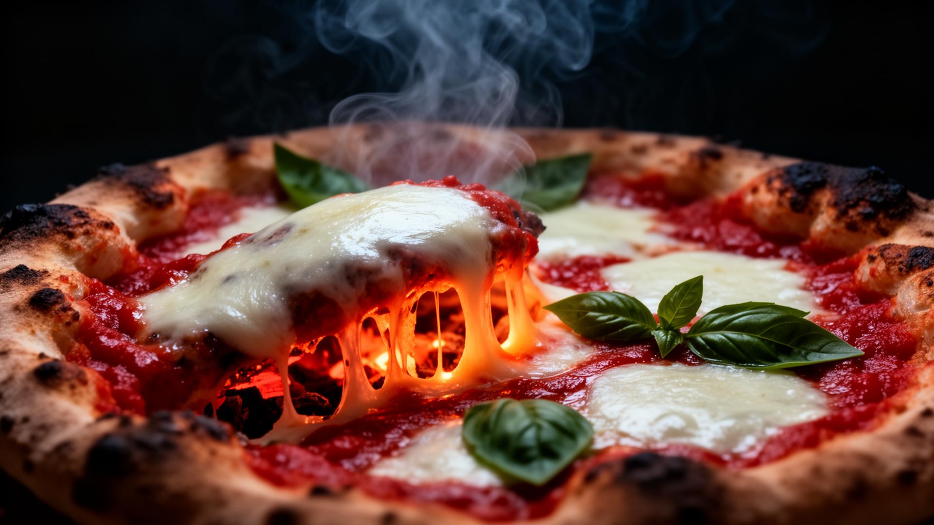A glowing molten pizza generated by PizzArtist AI